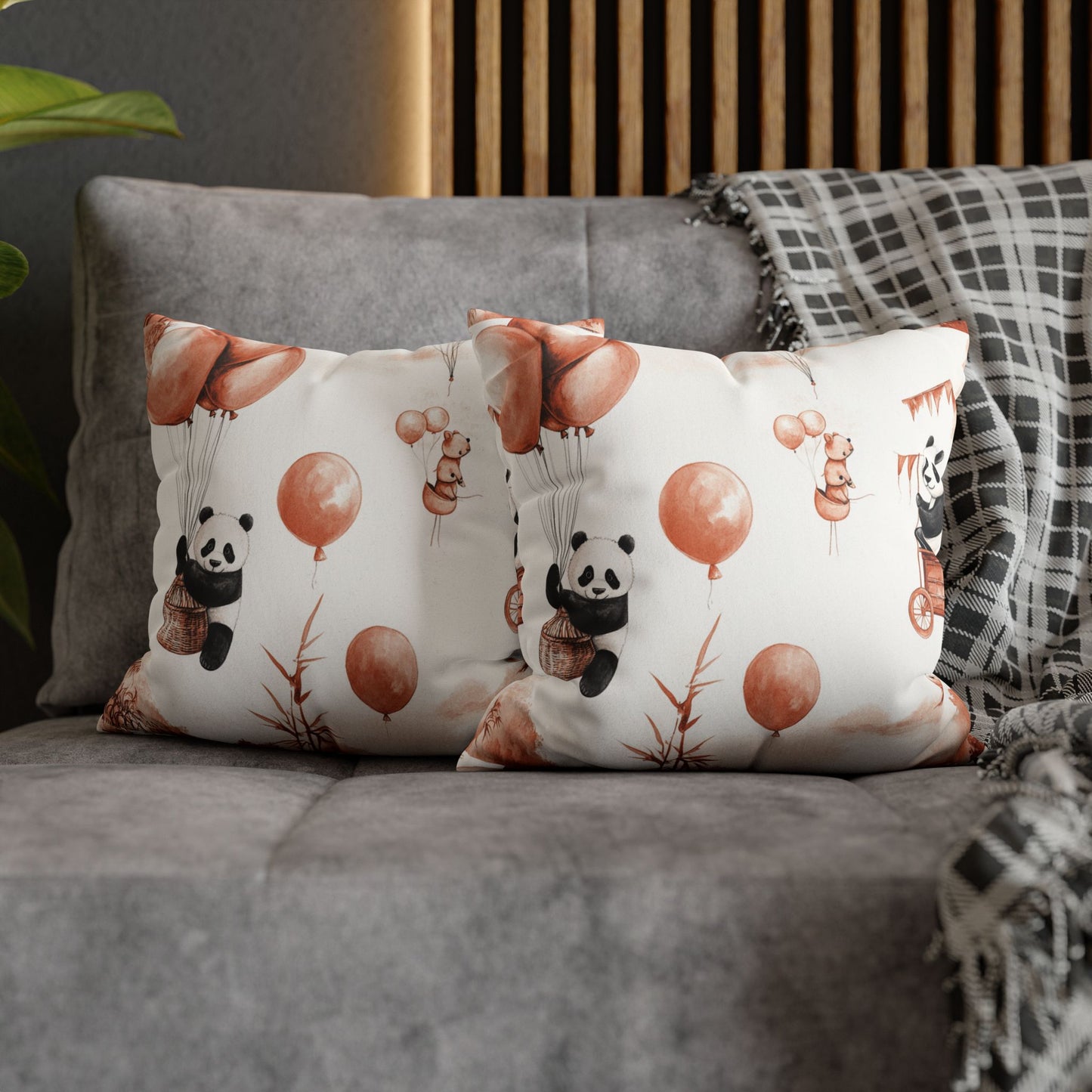 panda buds faux suede throw pillow