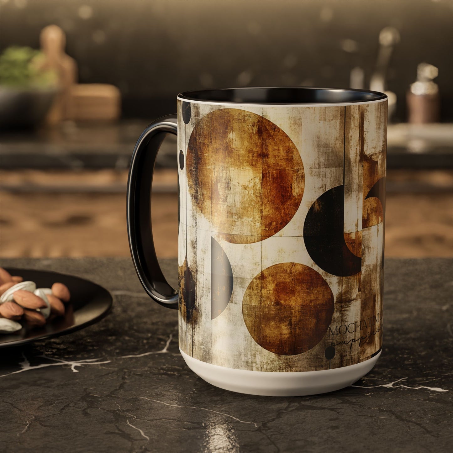 Saroj. Ceramic Gold Abstract Mug (15oz)