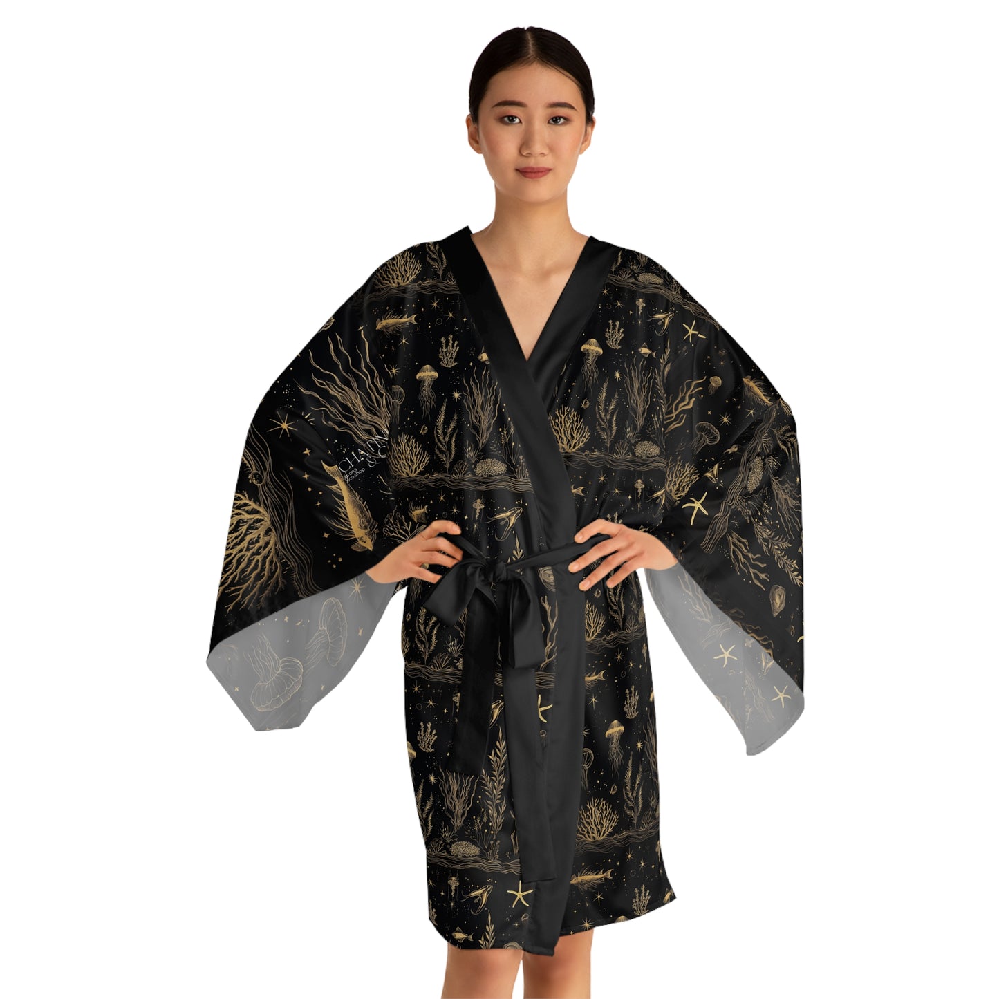 black and gold kimono - fish and corral | thelassophile collection