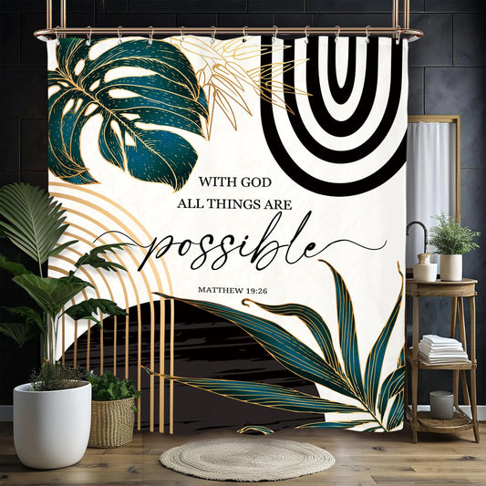Miyotaa Abstract Bible Quotes Shower Curtain Set 60Wx71H Inches Minimalist Aesthetic Modern Contemporary Inspirational Motivational Positive Polyester Waterproof Bathroom Curtain with 12 Hooks