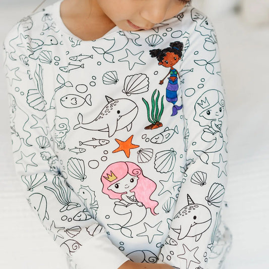 Mermaid Coloring Pajamas 2 Piece Set Made from Bamboo | Perfect for sleepovers