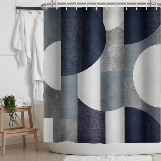 PEDBANRO Navy Blue Shower Curtain Abstract Modern Geometry Circles Contemporary Style Blue Bath Curtain Bathroom Accessories 72x72 Inches